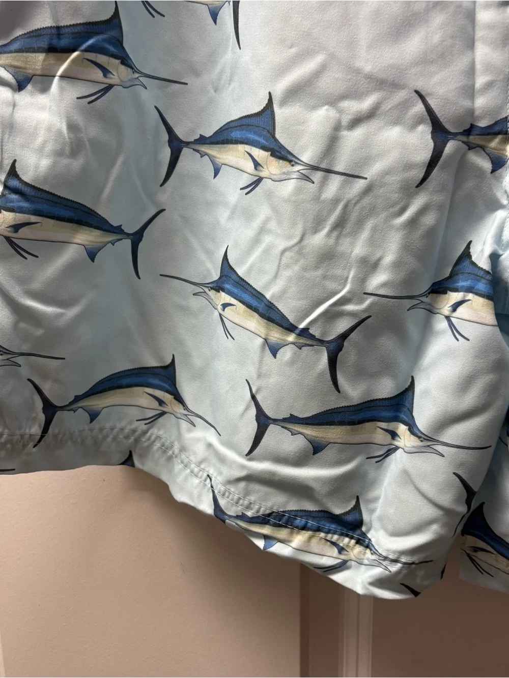 Men's Spicy Tuna Light Blue Marlin Print Swim Trunks